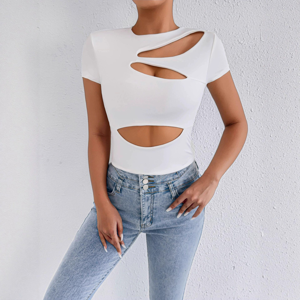 Zara Summer Round Neck Short Sleeve Hollow Out Crop Top Y2K